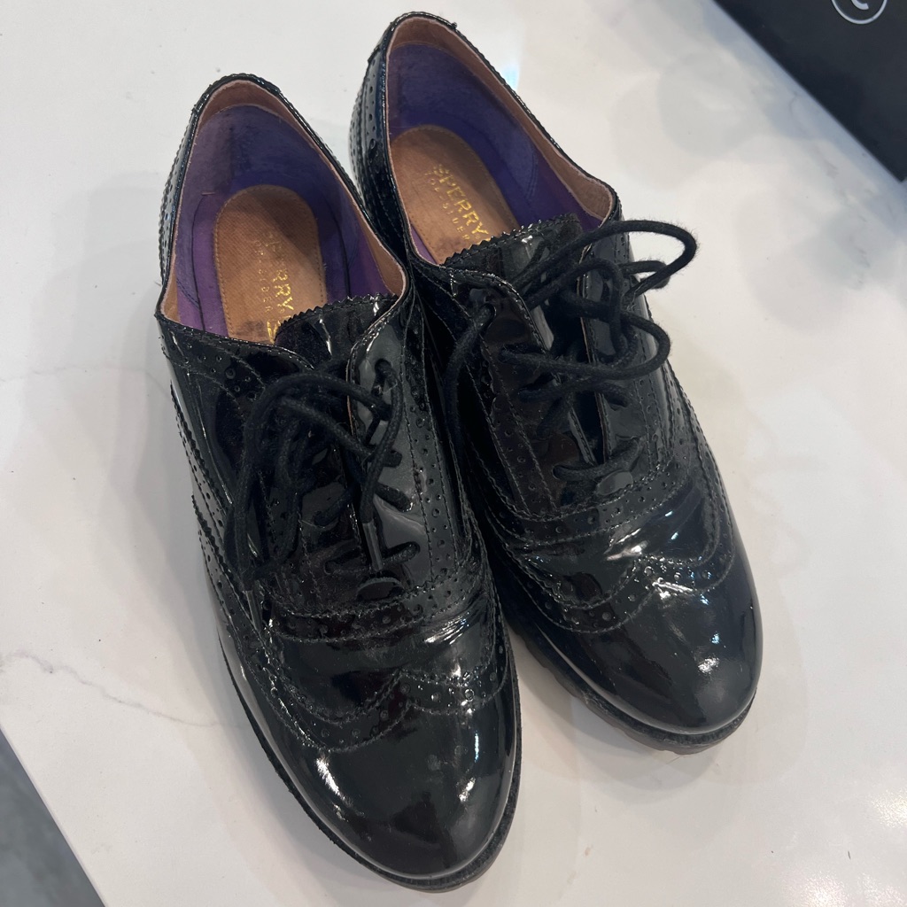 Sperry Black Patent Leather Wingtip Flats